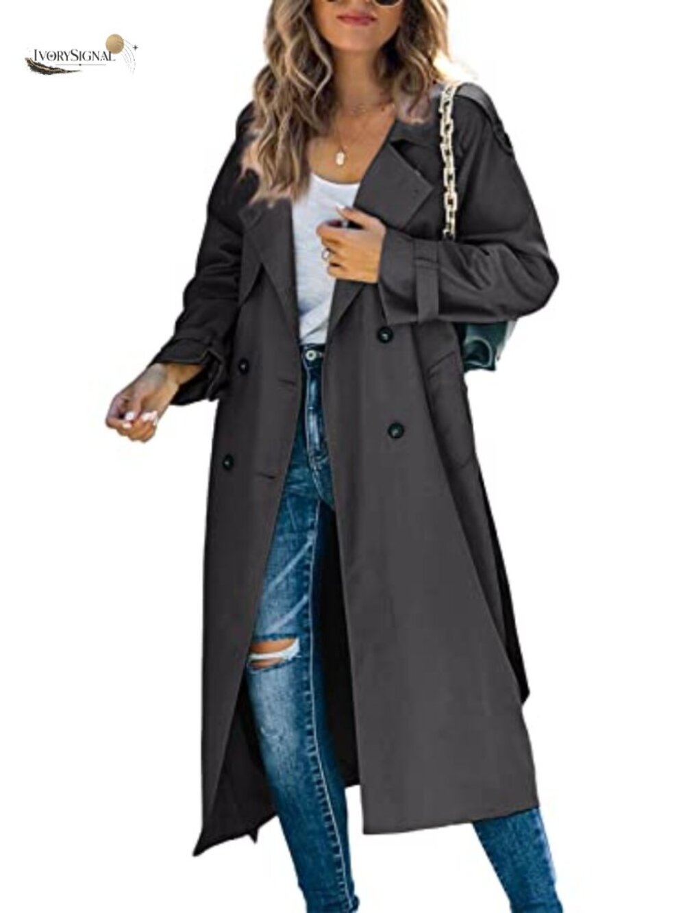 Womens Double Breasted Trench Coat Windproof Long Overcoat with Belt
